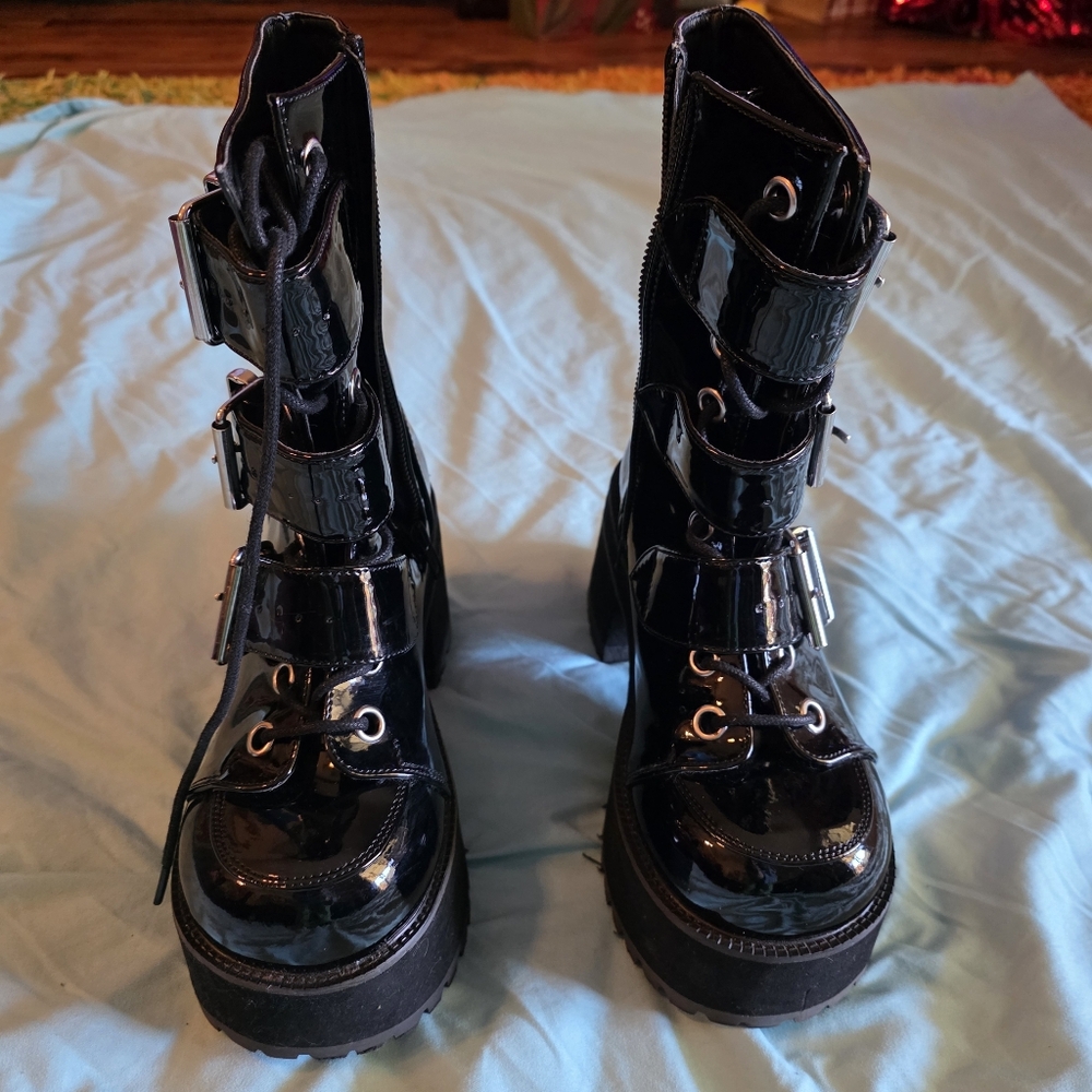 Demonia Black Platform Buckle Boots Womens 9 US - Picture 5 of 16
